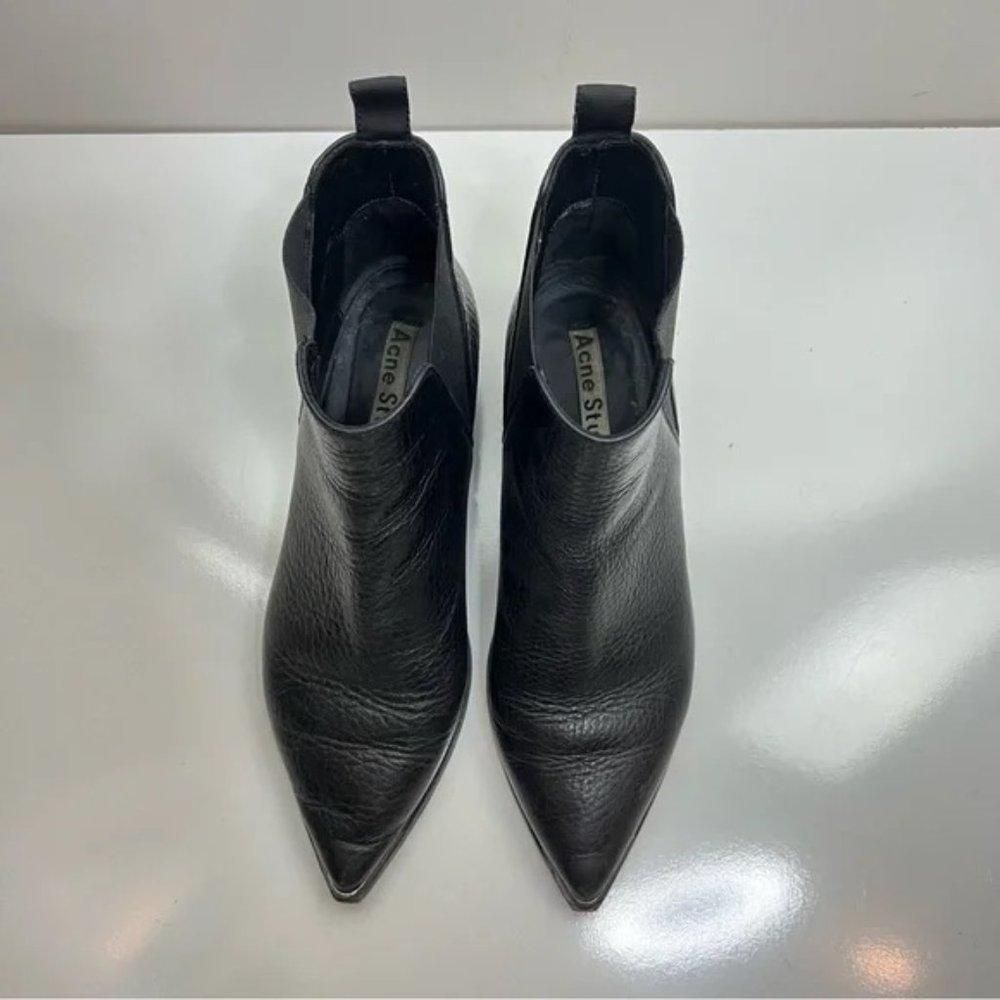 ACNE STUDIOS Jensen Black Genuine Leather Pointed Toe Chelsea Boots - Picture 3 of 9